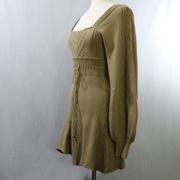 Free People Emmaline Sweater Dress Womens M Green Cutout Back Balloon Sleeve - Picture 8 of 16